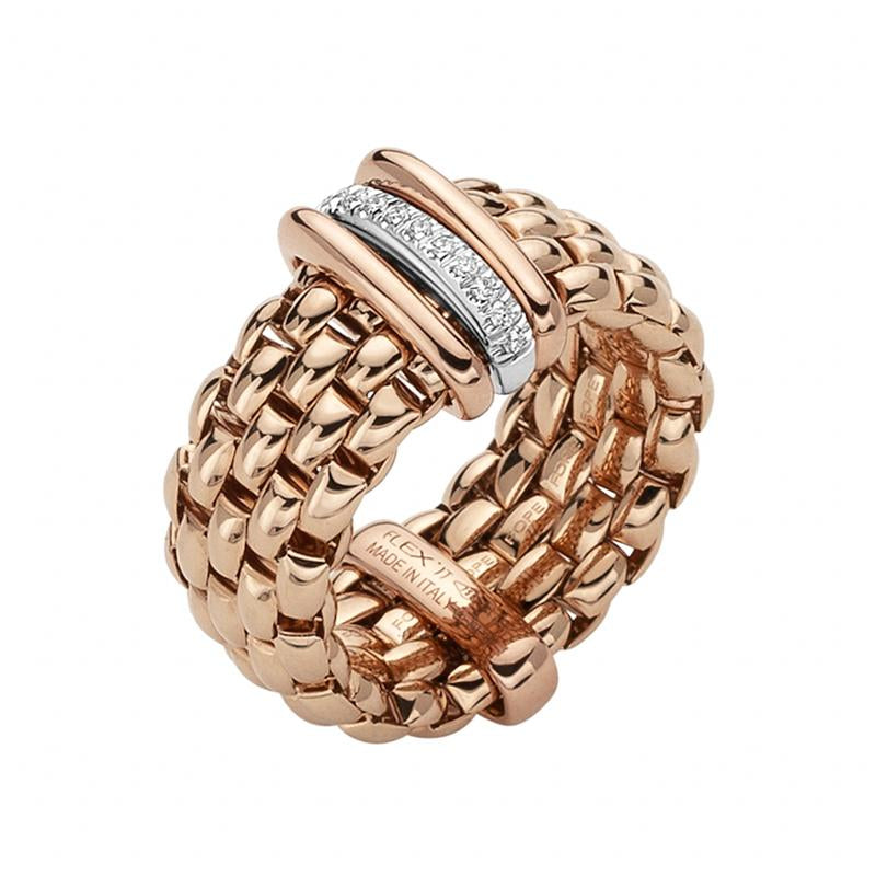 Fope Panorama 18ct Rose Gold 0.08ct Diamond Rondelle Ring - L