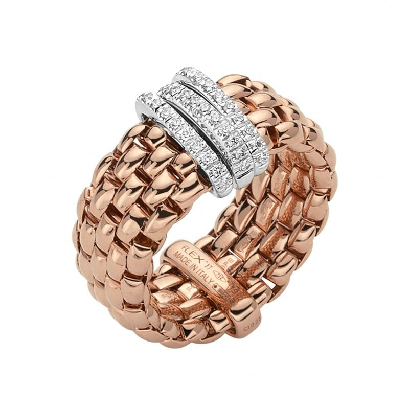 Fope Panorama 18ct Rose Gold 0.23ct Diamond White Gold Rondelle Ring - L