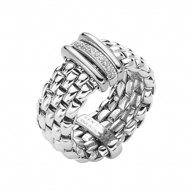 Fope Panorama 18ct White Gold 0.08ct Diamond Rondelle Ring - Xl