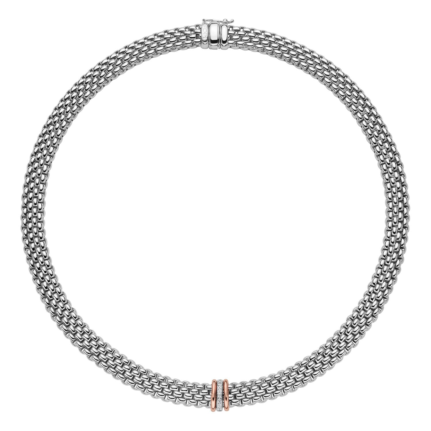 Fope Panorama 18ct White Gold 0.08ct Diamond Rose Gold Rondelle Necklace