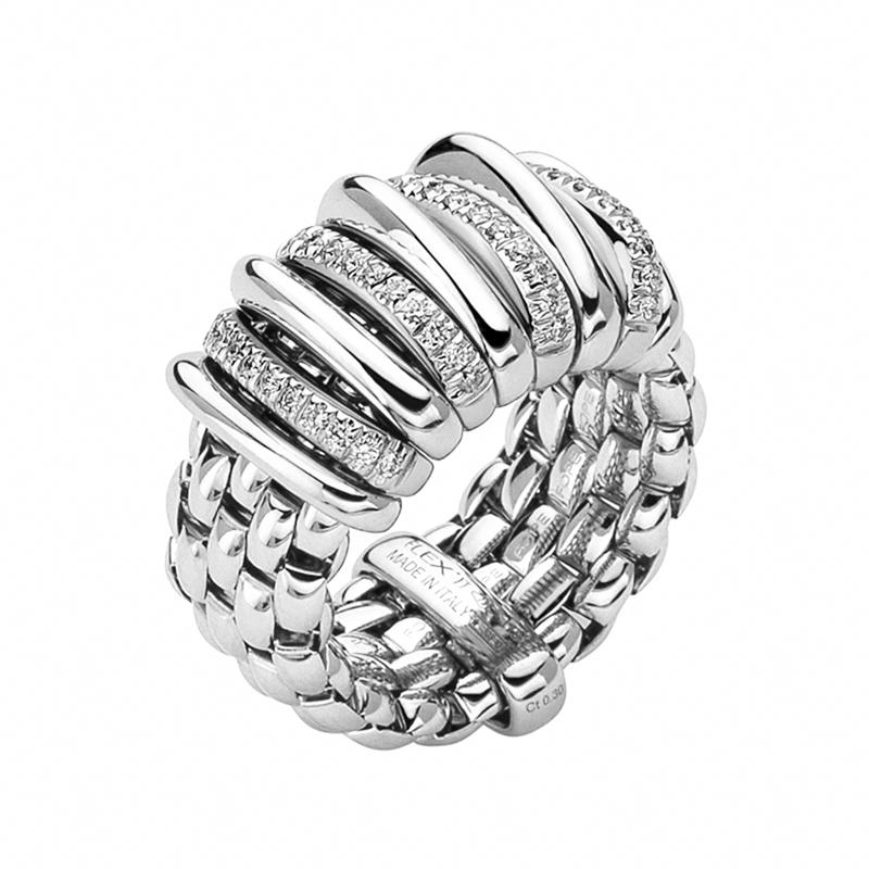 Fope Panorama 18ct White Gold 0.30ct Diamond Rondelle Ring - Xl