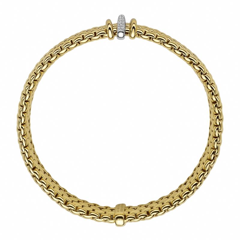 Fope Panorama 18ct Yellow Gold 0.08ct Diamond Mixed Rondelle Bracelet - L