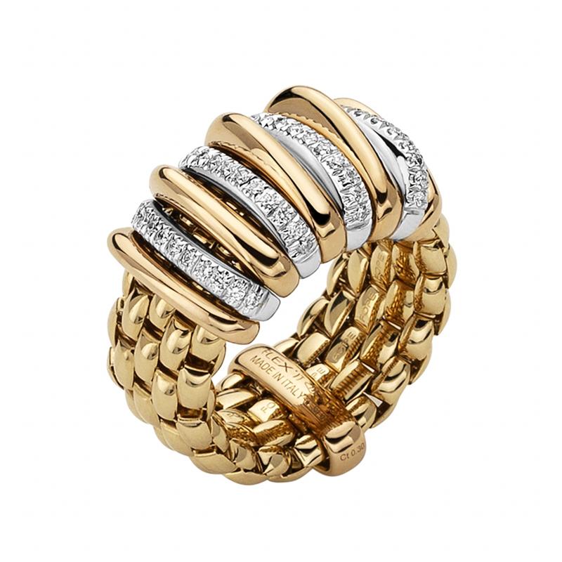 Fope Panorama 18ct Yellow Gold 0.30ct Diamond Rondelle Ring - M