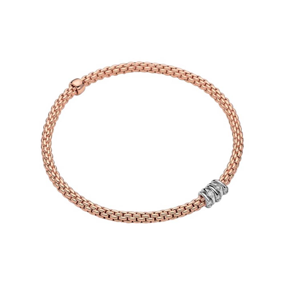 Fope Prima 18ct Rose Gold 0.07ct Diamond Flexible Bracelet - Xl