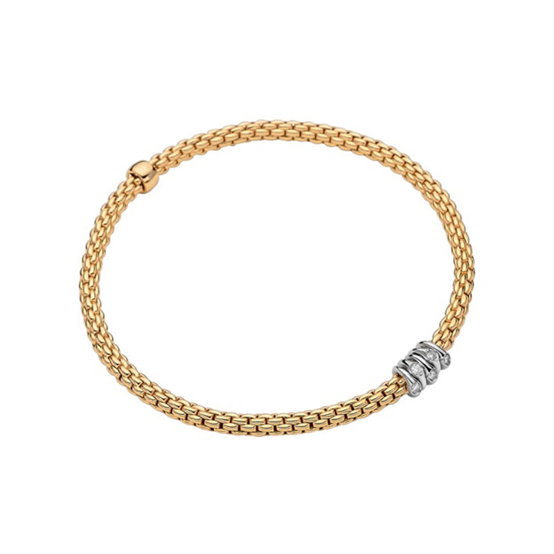 Fope Prima 18ct Yellow Gold 0.07ct Diamond Flexible Bracelet - Xs