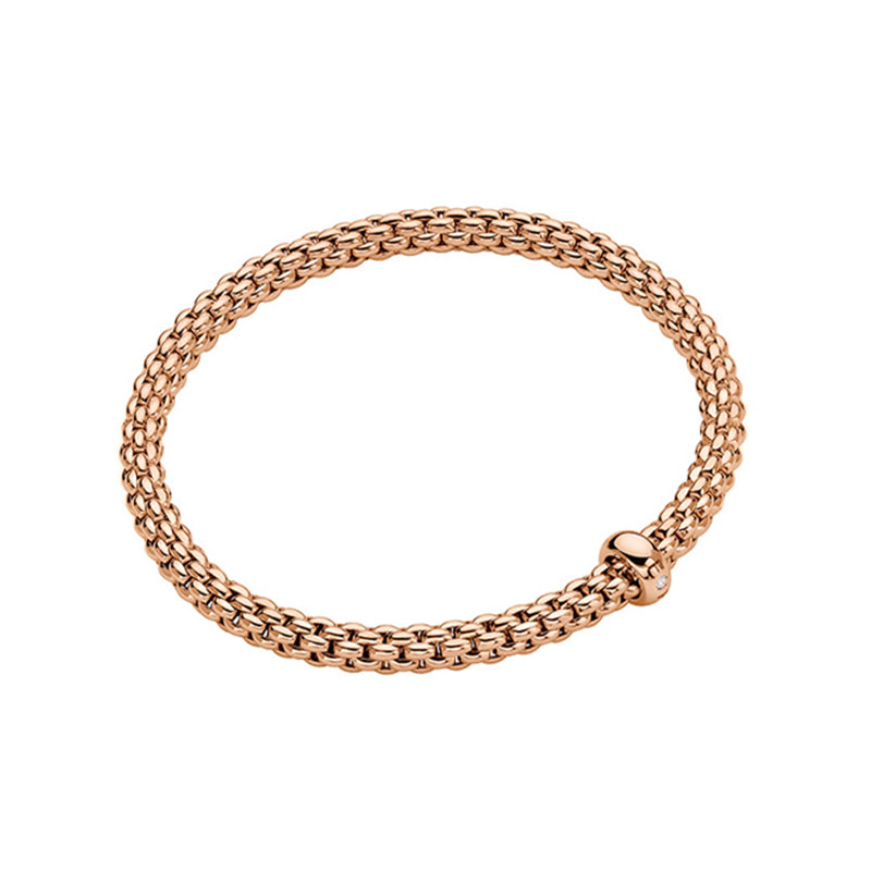Fope Solo 18ct Rose Gold 0.01ct Diamond Flexible Bracelet - Xs