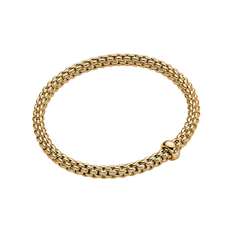 Fope Solo 18ct Yellow Gold 0.01ct Diamond Flexible Bracelet - Xs