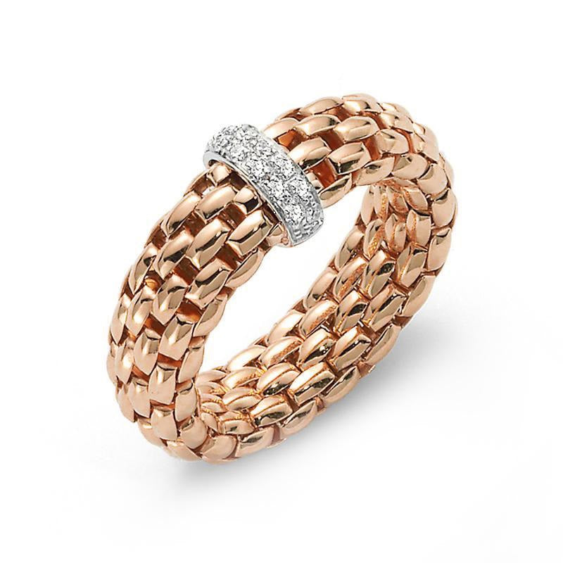 Fope Vendome 18ct Rose Gold 0.10ct Diamond Ring - Xs