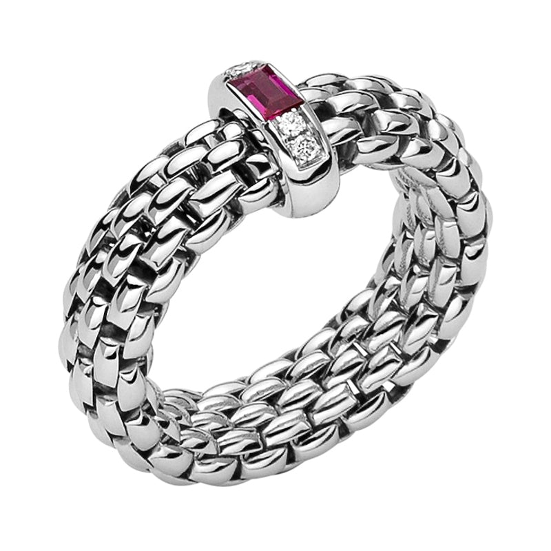 Fope Vendome 18ct White Gold Ruby Diamond Ring - S