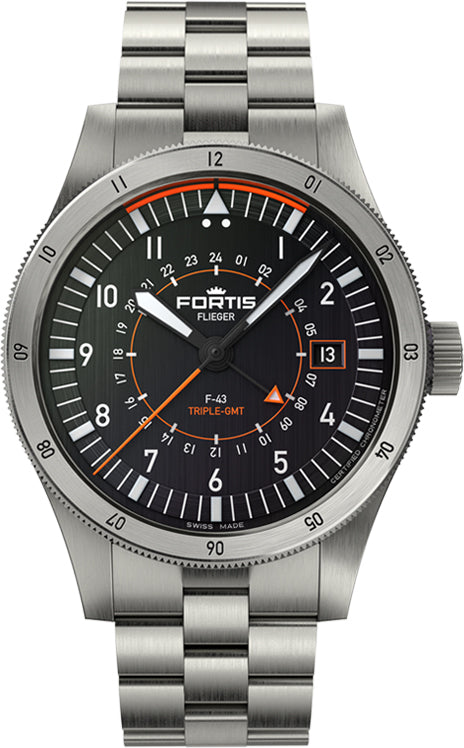 Fortis Flieger F-43 Triple Gmt On Block Bracelet