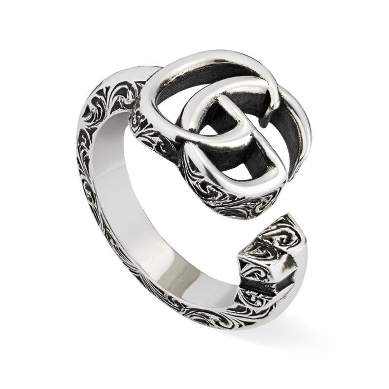 Gucci Double G Detail Aged Sterling Silver Ring D - N.5