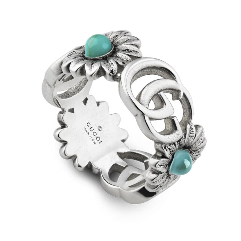 Gucci Double G With Flower Motif Sterling Silver Ring - I
