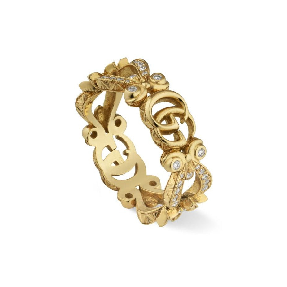 Gucci Flora 18ct Yellow Gold Diamond Pave Ring D - J.5