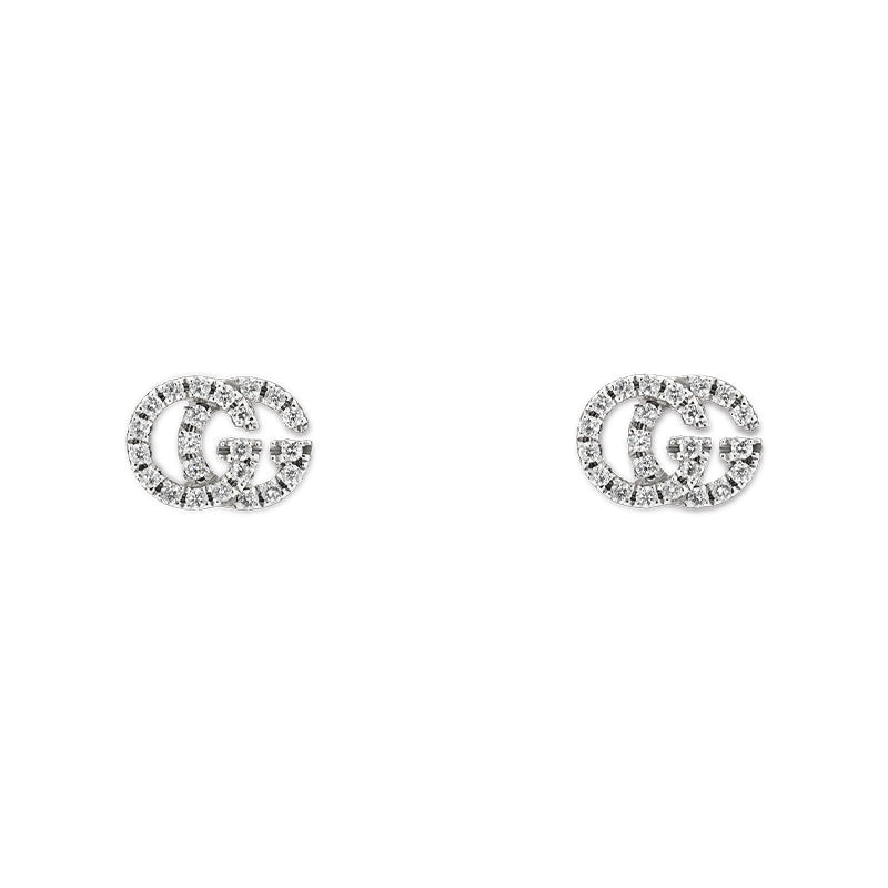 Gucci Gg Running 18ct White Gold Diamond Stud Earrings