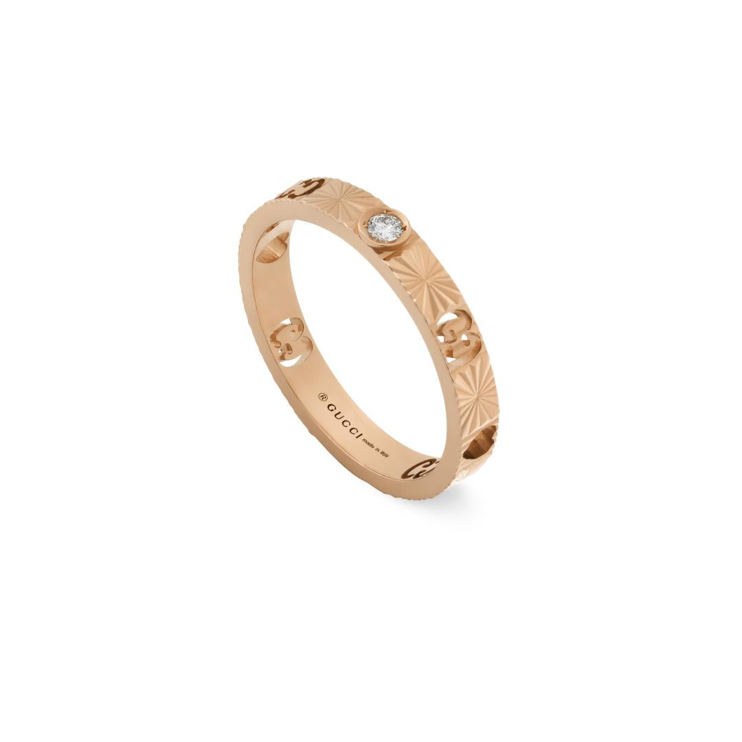 Gucci Icon 18ct Rose Gold Diamond Heart Band Ring - Q.5