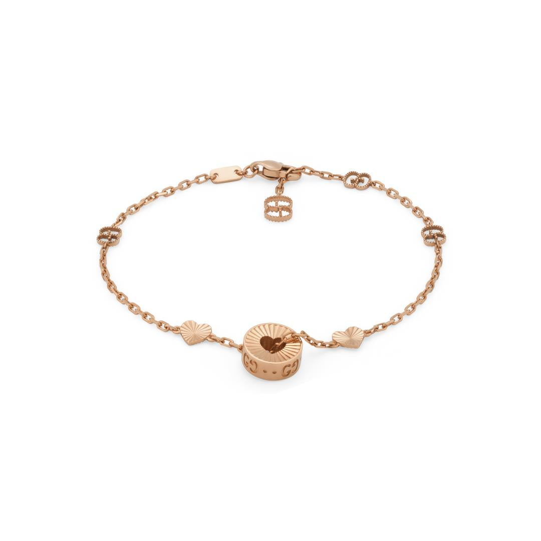 Gucci Icon 18ct Rose Gold Open Heart Chain Bracelet - 17cm