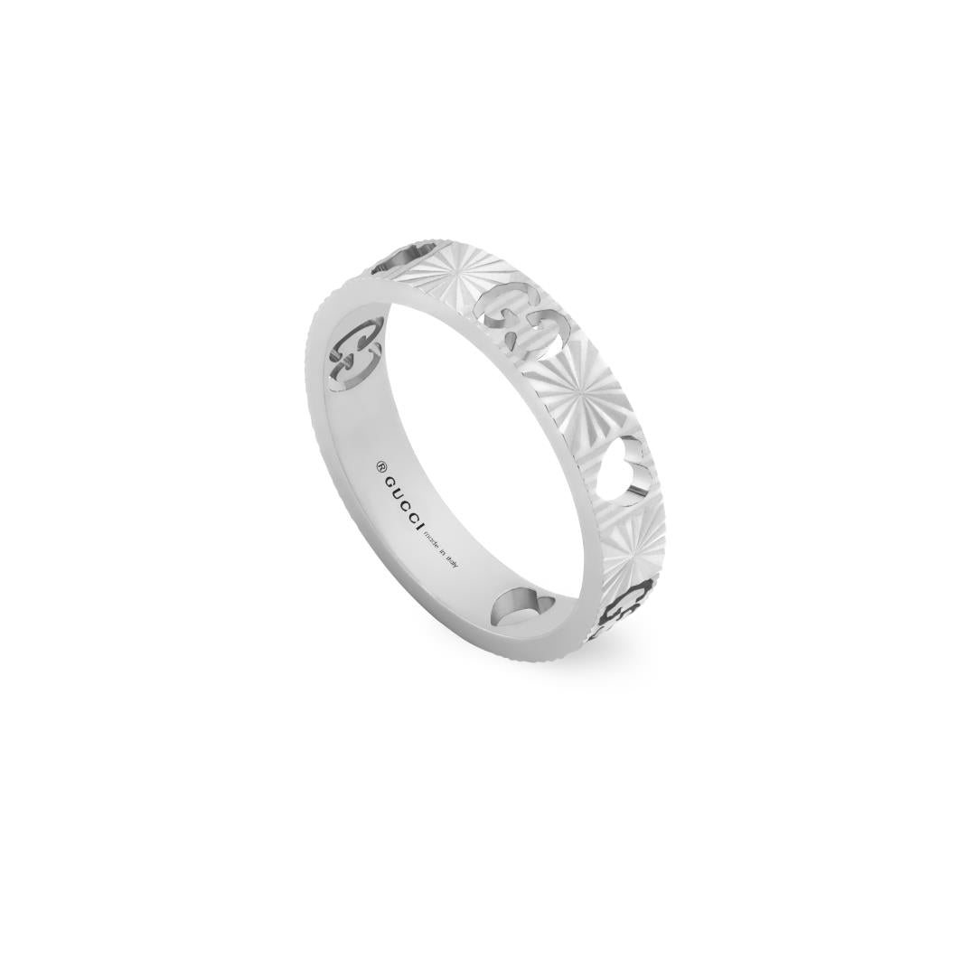 Gucci Icon 18ct White Gold Heart Band Ring D - Q.5