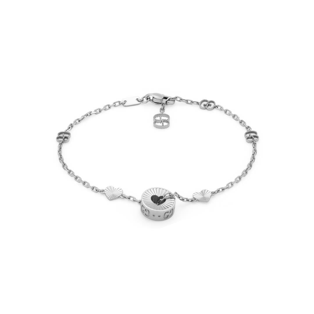 Gucci Icon 18ct White Gold Open Heart Chain Bracelet - 18cm