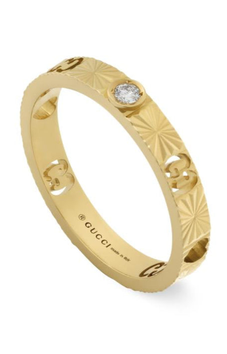 Gucci Icon 18ct Yellow Gold Diamond Heart Band Ring - T.5