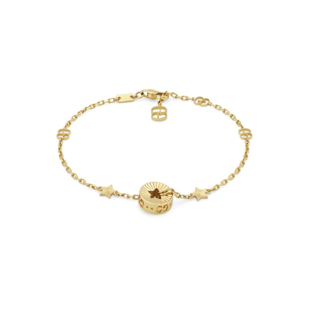Gucci Icon 18ct Yellow Gold Open Heart Chain Bracelet - 17cm