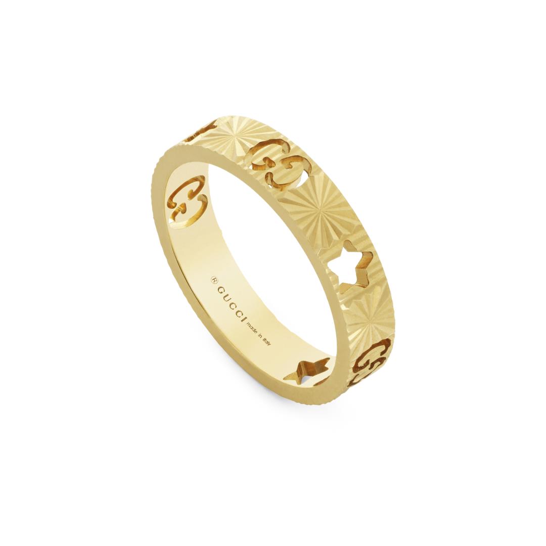 Gucci Icon 18ct Yellow Gold Star Band Ring D - O.5