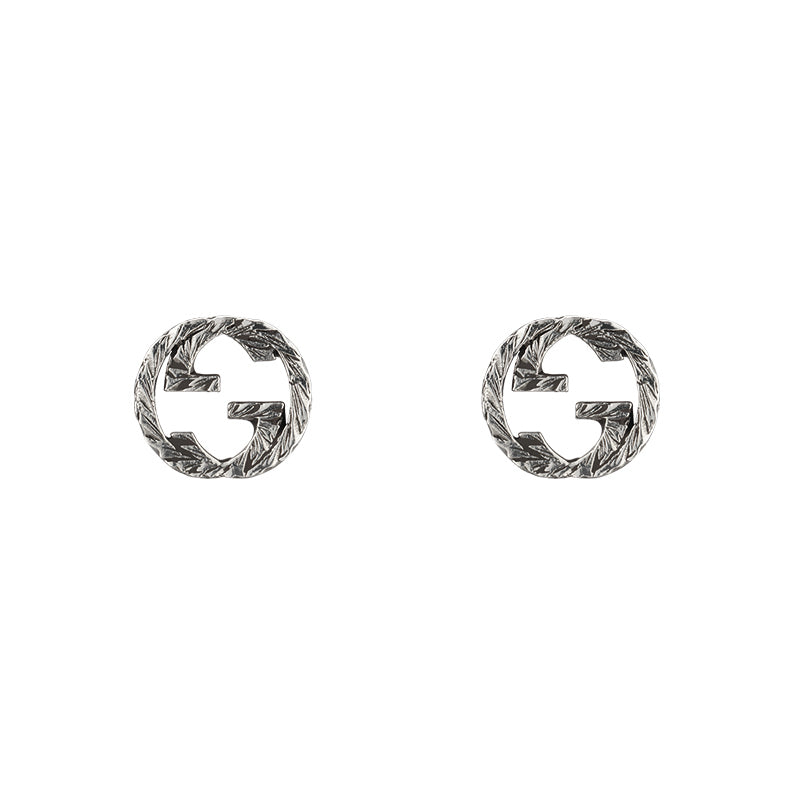 Gucci Interlocking G Motif Aged Sterling Silver Stud Earrings