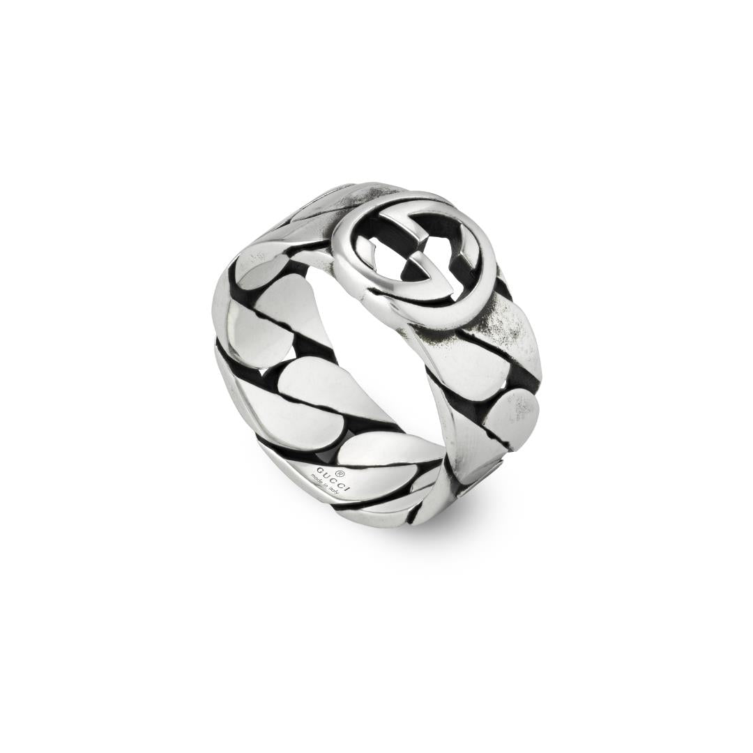 Gucci Interlocking Sterling Silver 8mm Wide Band Ring - M.5