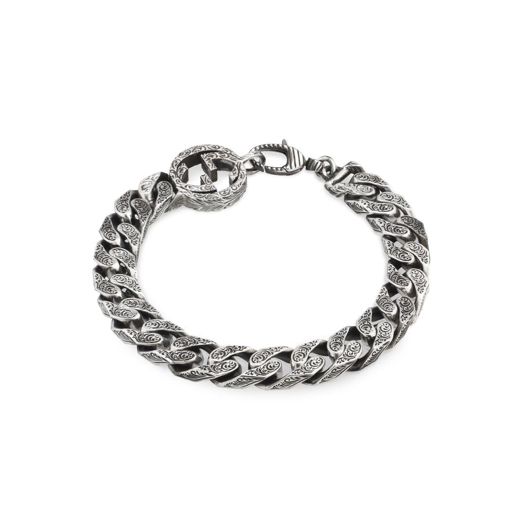 Gucci Interlocking Sterling Silver Engraved Chain Bracelet - 20cm