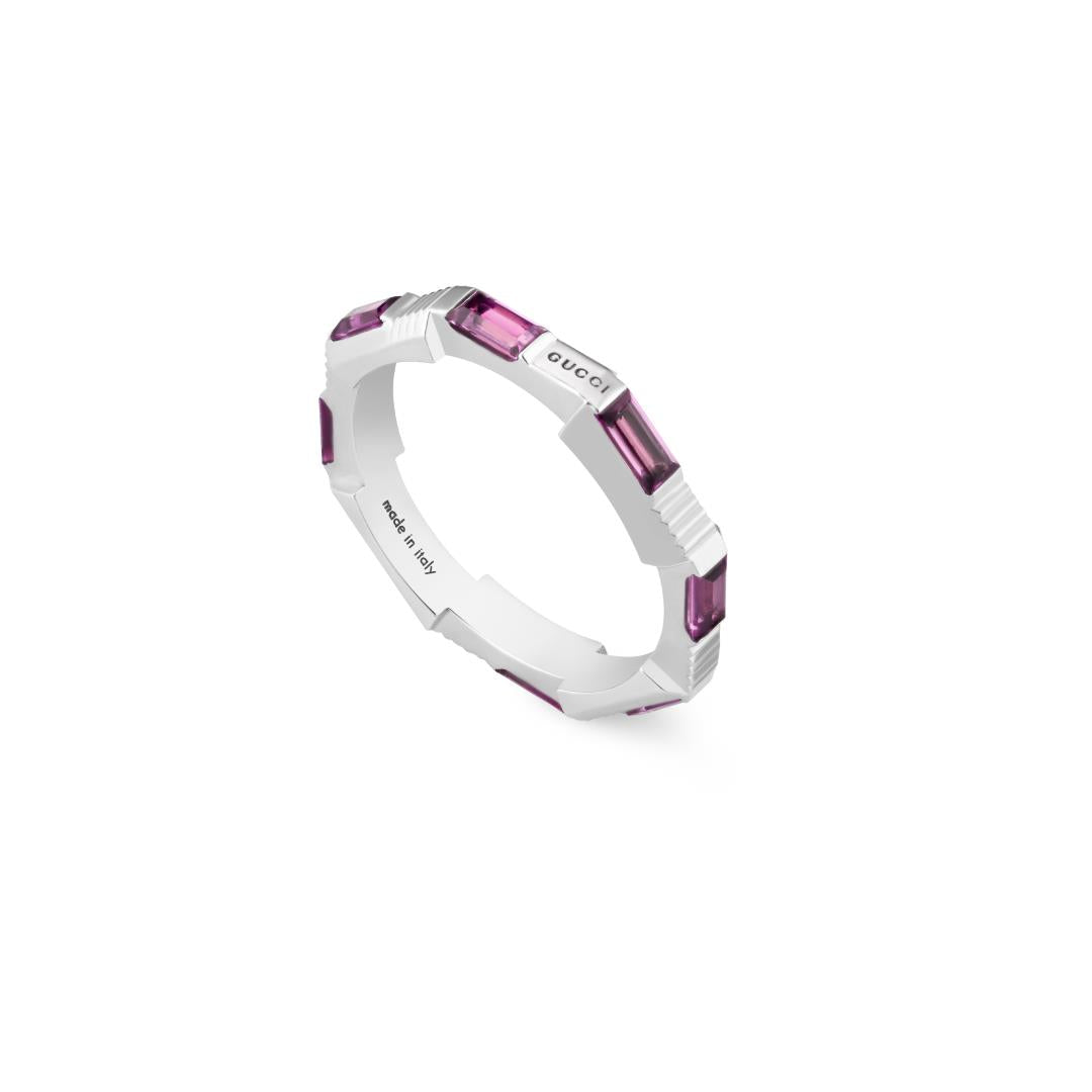 Gucci Link To Love 18ct White Gold Rubelite 2mm Ring D - Q