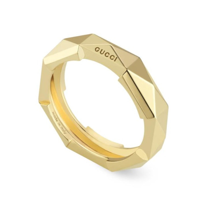 Gucci Link To Love 18ct Yellow Gold 5mm Studded Ring - T.5