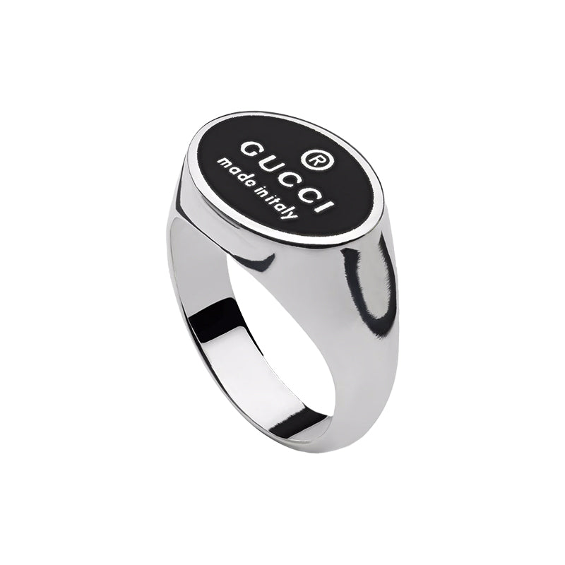 Gucci Trademark Oval Sterling Silver Ring - T.5