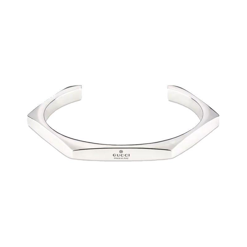 Gucci Trademark Sterling Silver Geometric Cuff Bracelet - 16cm