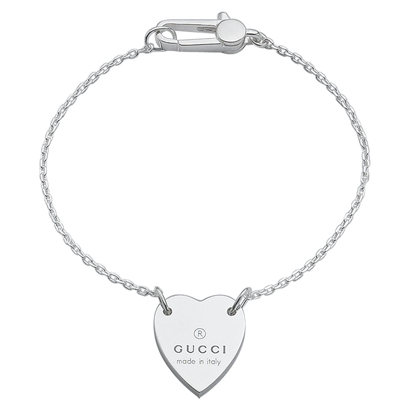 Gucci Trademark Sterling Silver Heart Bracelet - 17cm