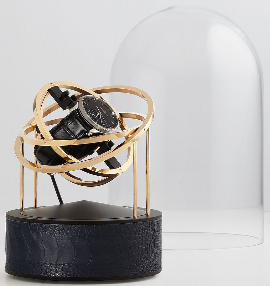 Bernard Favre Watch Winder Gold Rings Black Base & Black Ostrich Leather Limited Edition
