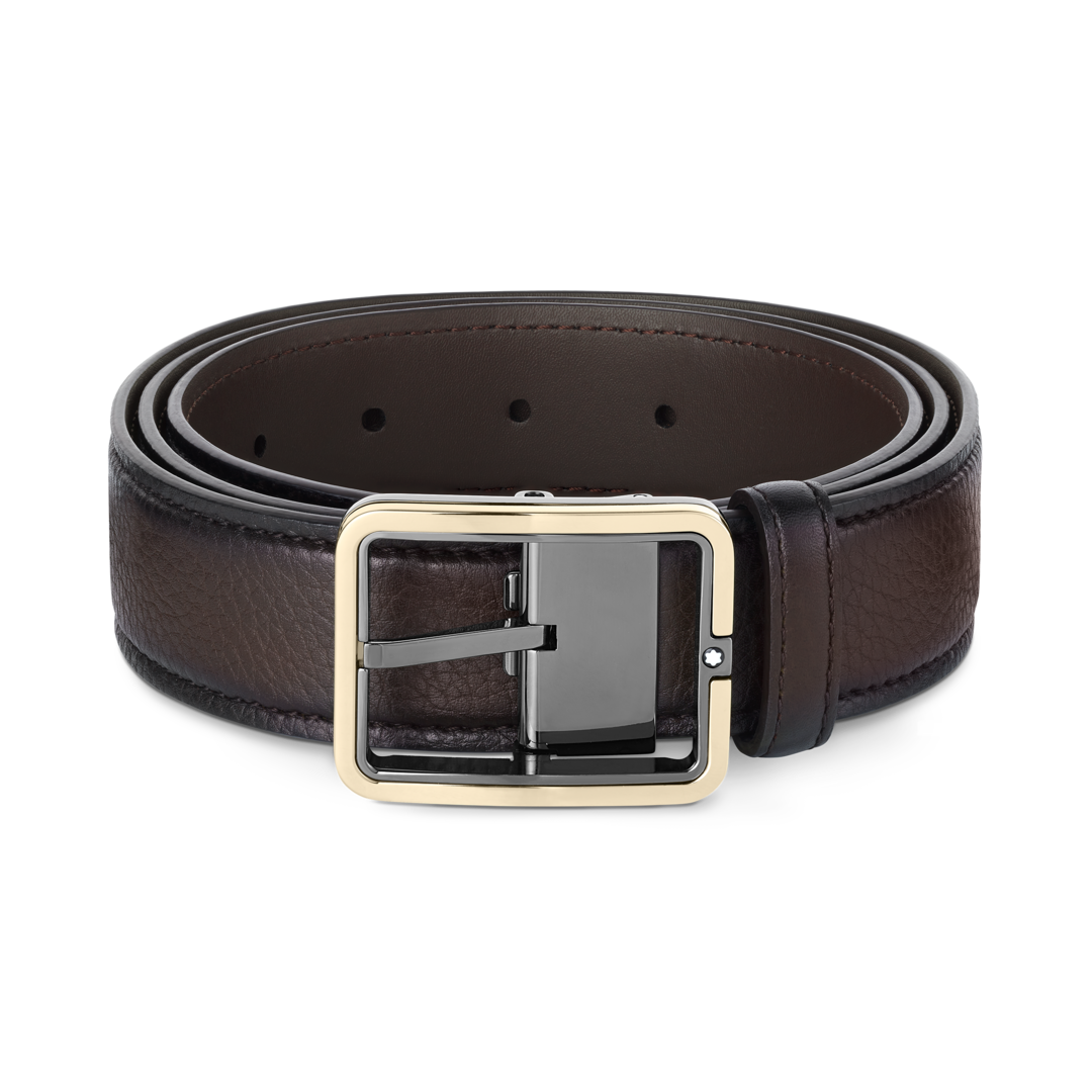 Montblanc 35mm Rectangular Frame Shiny Light Gold Leather Belt Brown