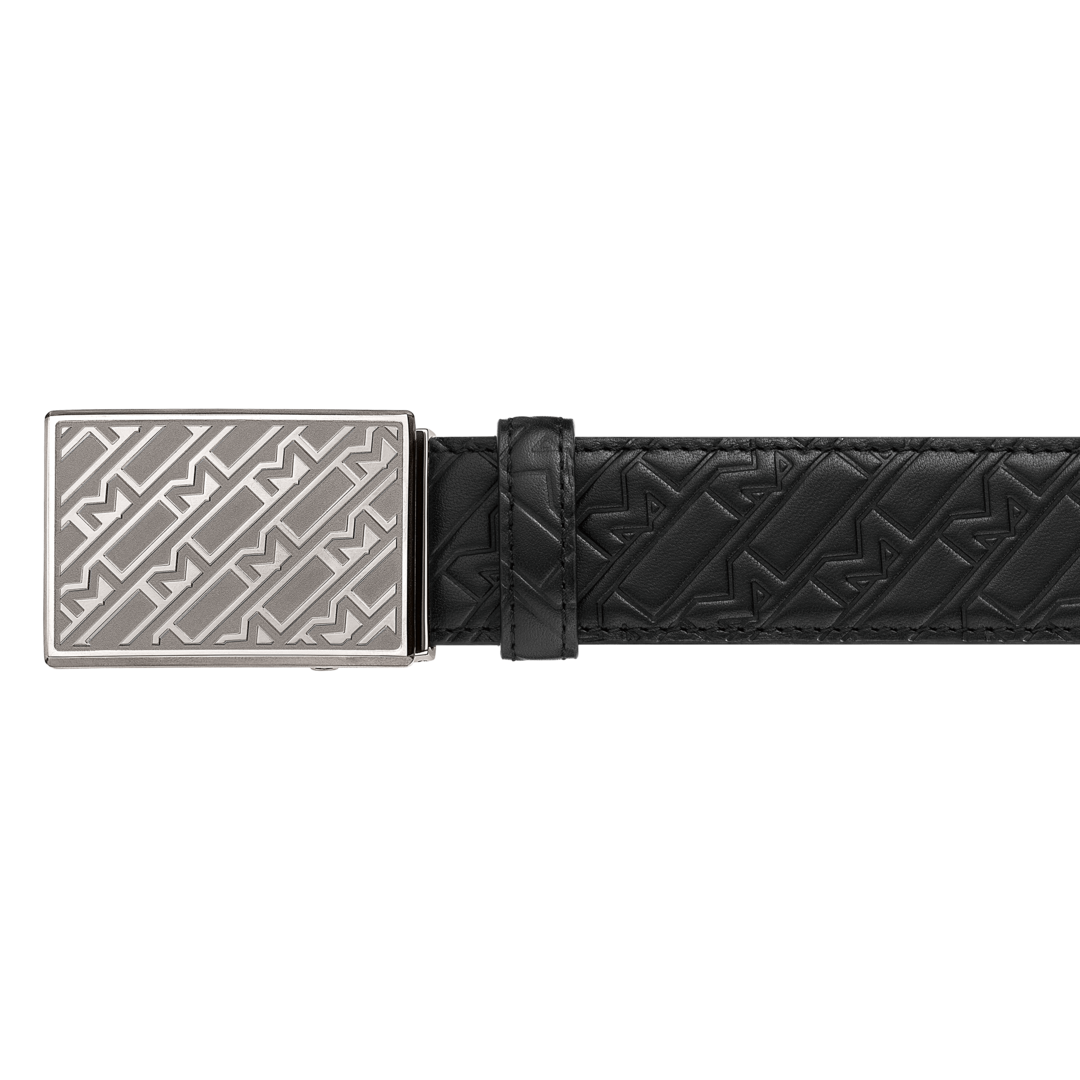 Montblanc Belt 35mm Embossed Leather Black D - Black