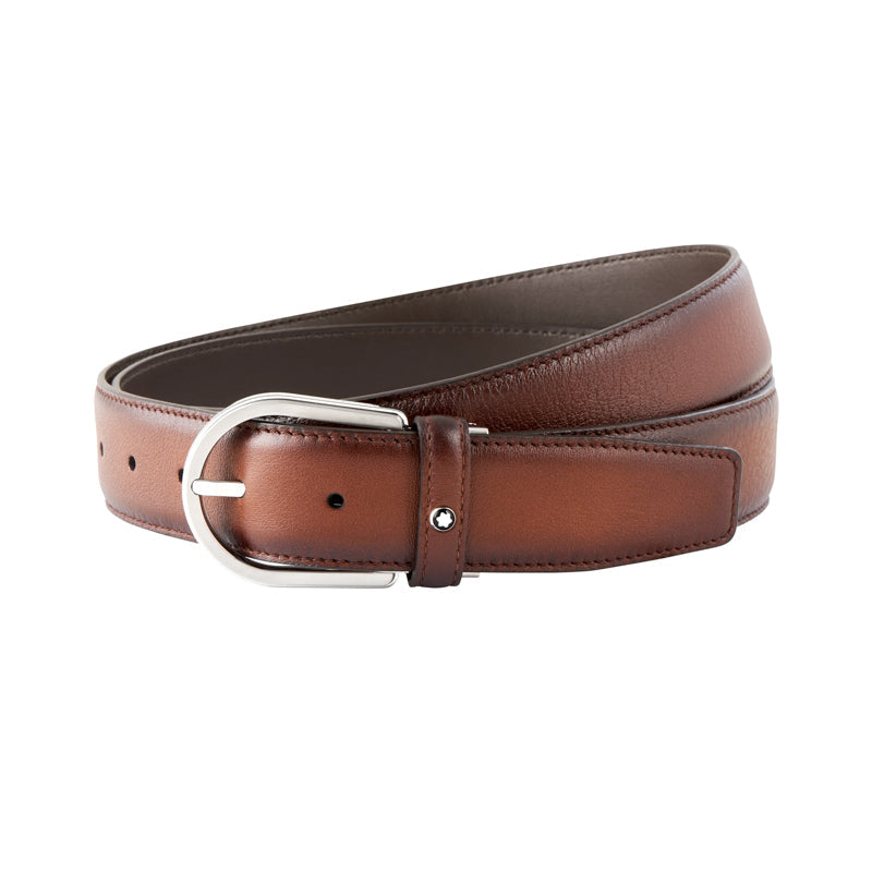 Montblanc Belt Horseshoe Buckle Brown 35mm Leather - Silver