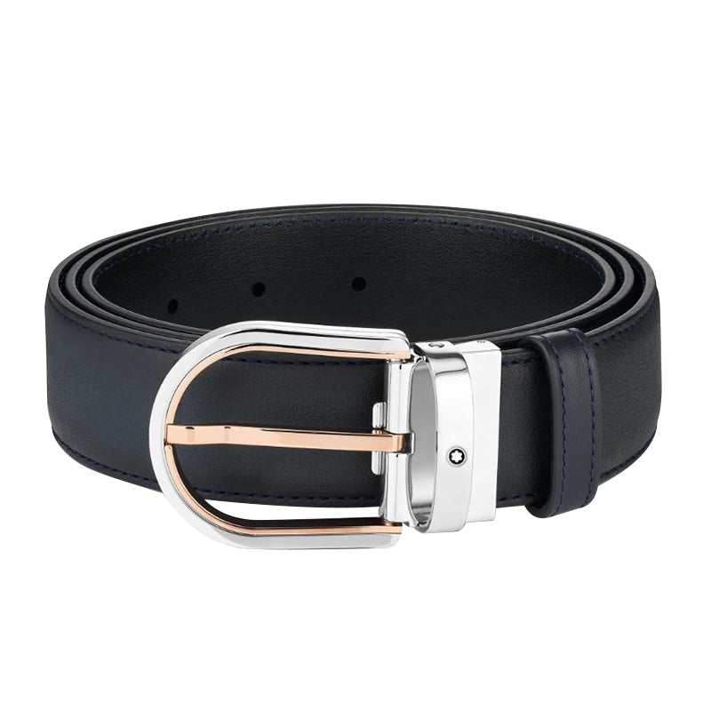 Montblanc Horseshoe Buckle 35mm Leather Belt Blue D - Blue