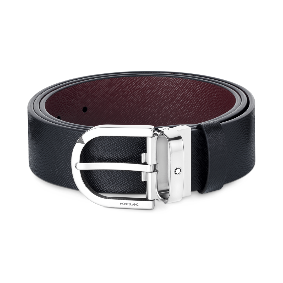 Montblanc Horseshoe Buckle 35mm Reversible Leather Belt Black Mosto