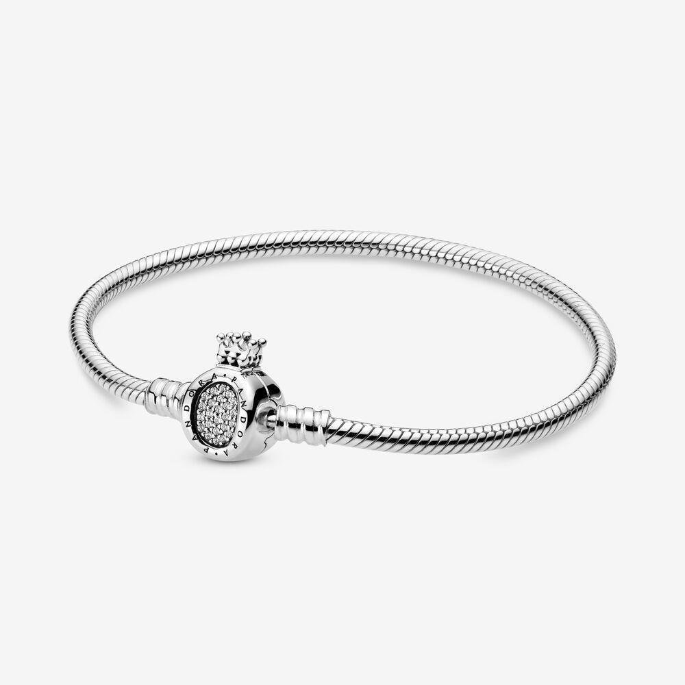 Pandora 598286cz-19 Moments Crown O Clasp Snake Chain Bracelet