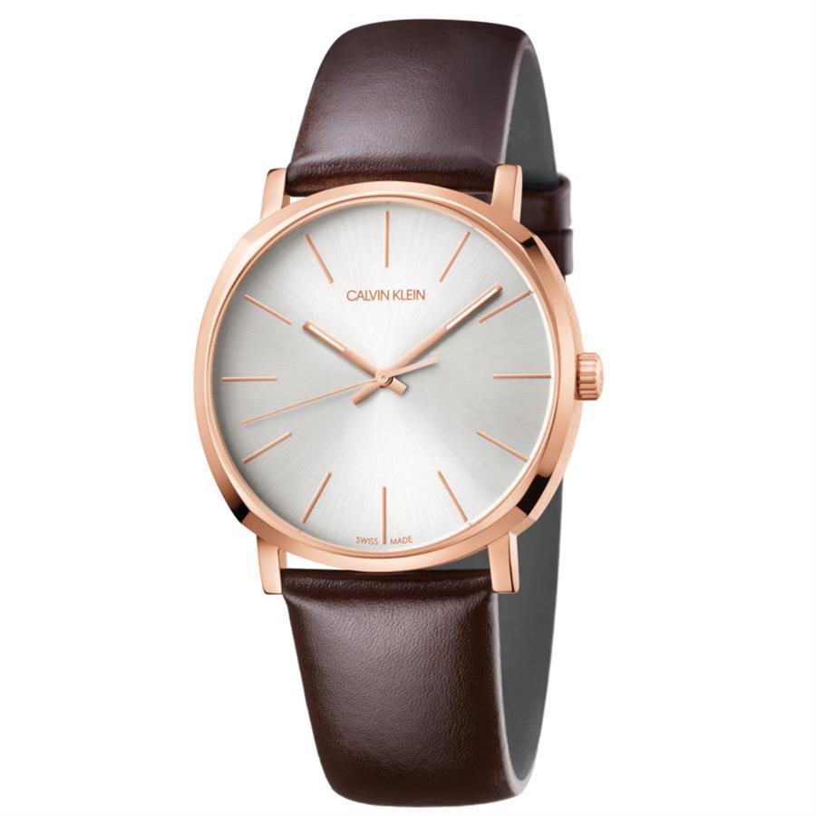 Calvin Klein K8q316g6 Posh Quartz Silver Dial Brown Leather Mens Watch