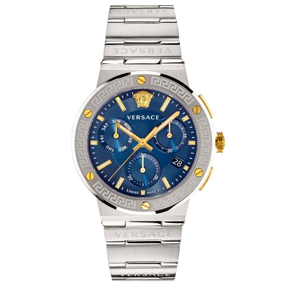 Versace Vez900221 Blue 43 Mm Greca Logo Mens Watch